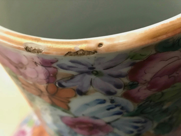 A large Chinese famille rose millefleurs tianqiu ping vase, Qianlong mark, 19/20th C.