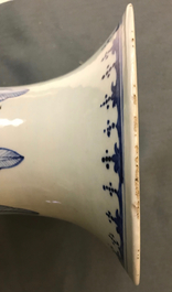 A large Chinese blue and white vase with a lady and calligraphy, 19th C.