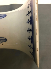 A large Chinese blue and white vase with a lady and calligraphy, 19th C.