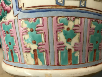 Two large Chinese famille rose vases with figurative design, 19th C.