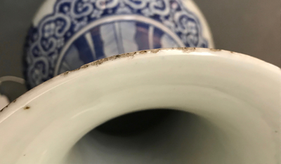 A large Chinese blue and white vase with a lady and calligraphy, 19th C.