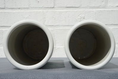 A pair of Chinese blue and white hat stands, 20th C.
