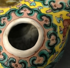 A Chinese famille rose Straits or Peranakan tulip vase and a Canton teapot, 19th C.