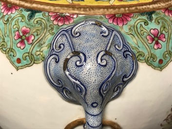 A Chinese famille rose hu vase with quails, Jiaqing mark, 19/20th C.