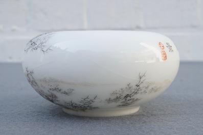 A small Chinese brush washer with a winter landscape, Republic, 20th C.