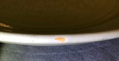 A massive Chinese Longquan celadon dish with underglaze design, Ming
