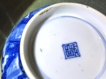 A pair of Chinese blue and white lobed phoenix bowls, Kangxi