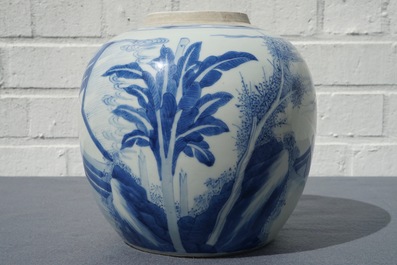 Een blauwwitte Chinese gemberpot met spelende jongens, Kangxi