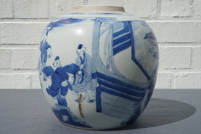 Een blauwwitte Chinese gemberpot met spelende jongens, Kangxi