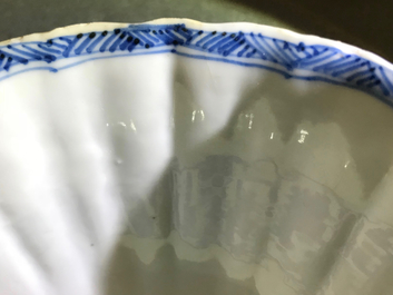 A pair of Chinese blue and white lobed phoenix bowls, Kangxi