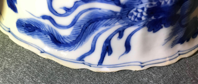 A pair of Chinese blue and white lobed phoenix bowls, Kangxi