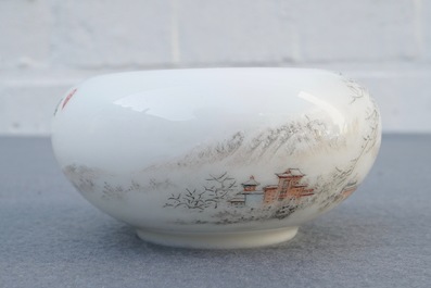 A small Chinese brush washer with a winter landscape, Republic, 20th C.