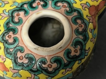 A Chinese famille rose Straits or Peranakan tulip vase and a Canton teapot, 19th C.