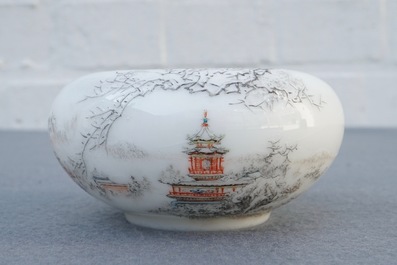 A small Chinese brush washer with a winter landscape, Republic, 20th C.