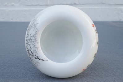 A small Chinese brush washer with a winter landscape, Republic, 20th C.