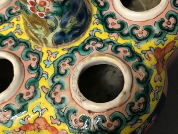 A Chinese famille rose Straits or Peranakan tulip vase and a Canton teapot, 19th C.