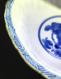 A pair of Chinese blue and white lobed phoenix bowls, Kangxi