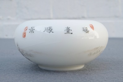 A small Chinese brush washer with a winter landscape, Republic, 20th C.