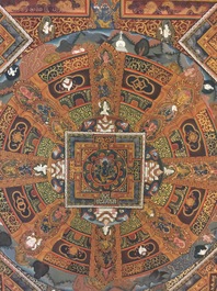Een grote mandala thangka, Tibet of Nepal, 19/20e eeuw