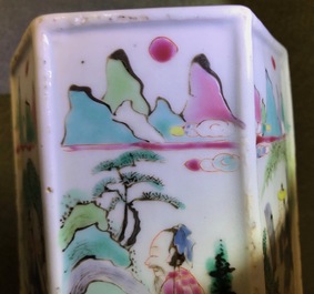 A Chinese hexagonal famille rose brush pot, Yongzheng