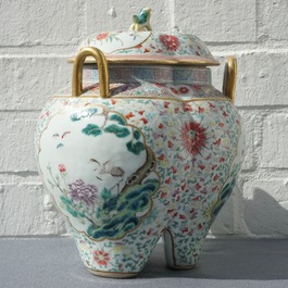 A Chinese famille rose incense burner and cover, mark of Jiangxi Porcelain Company, Republic, 20th C.