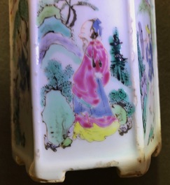 A Chinese hexagonal famille rose brush pot, Yongzheng
