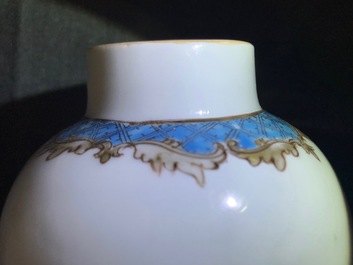 A Chinese famille rose five-piece garniture with birds among blossoms, Yongzheng/Qianlong