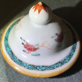 A Chinese famille rose five-piece garniture with birds among blossoms, Yongzheng/Qianlong