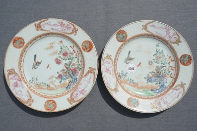 A pair of Chinese famille rose bianco sopra bianco plates, Yongzheng/Qianlong