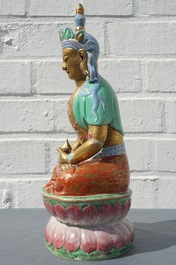 A Chinese parcel-gilt famille rose model of Buddha, 19th C.