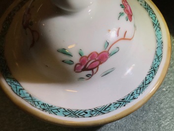 A Chinese famille rose five-piece garniture with birds among blossoms, Yongzheng/Qianlong