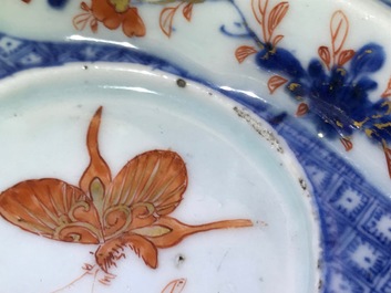 A rare Chinese Imari-style condiments dish with butterflies, Qianlong