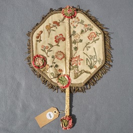Two Chinese ivory-handled fans with embroidered silk and painted paper, Canton, 19th C.
