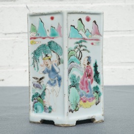 A Chinese hexagonal famille rose brush pot, Yongzheng