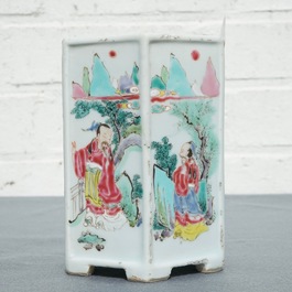 A Chinese hexagonal famille rose brush pot, Yongzheng