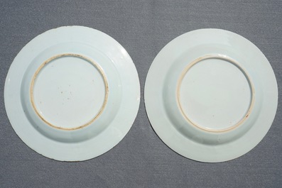 A pair of Chinese famille rose bianco sopra bianco plates, Yongzheng/Qianlong