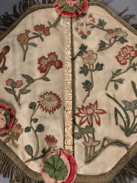 Two Chinese ivory-handled fans with embroidered silk and painted paper, Canton, 19th C.