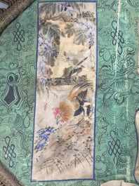 Two Chinese ivory-handled fans with embroidered silk and painted paper, Canton, 19th C.