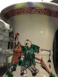 A pair of Chinese famille verte warrior vases, 19/20th C.