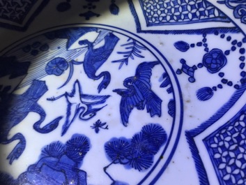 A Chinese blue and white "cranes" dish, Jiajing