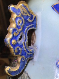 A pair of Chinese gilt-bronze mounted famille rose celadon vases, 19th C.