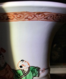 A pair of Chinese famille verte warrior vases, 19/20th C.