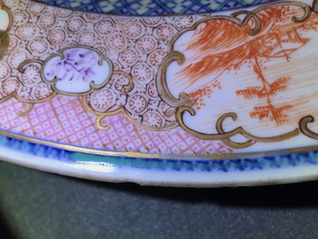 A large Chinese famille rose dish with mandarin design, Qianlong