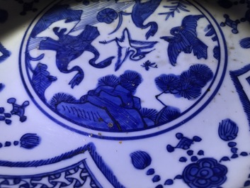 A Chinese blue and white "cranes" dish, Jiajing