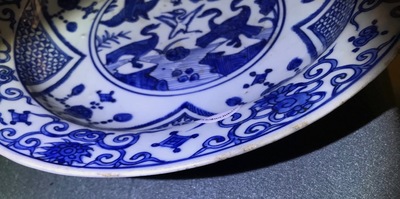 A Chinese blue and white "cranes" dish, Jiajing