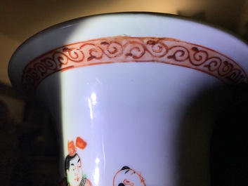 A pair of Chinese famille verte warrior vases, 19/20th C.