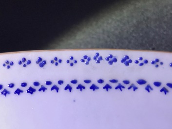 A Chinese export porcelain 'Mysterious urn' tureen and cover on stand, Qianlong/Jiaqing
