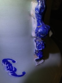 A Chinese blue and white on celadon ground vase, 19th C.