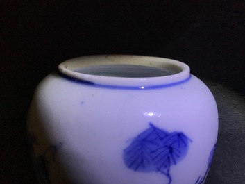 A pair of Chinese blue and white miniature vases and covers or tea caddies, Kangxi