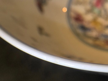 A Chinese famille rose bowl with figural medallions, Qianlong mark, 20th C.